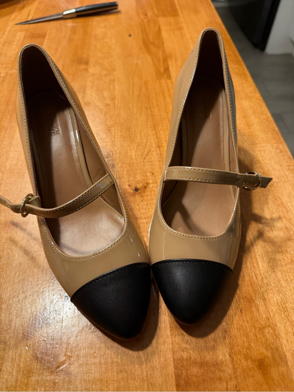 Nordstrom Two-Tone Tan and Black Mary Jane Heels